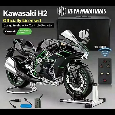 Miniatura Kawasaki Ninja H2 Escala 1:6 (34 cm) - Spray, Aceleração, Controle Remoto