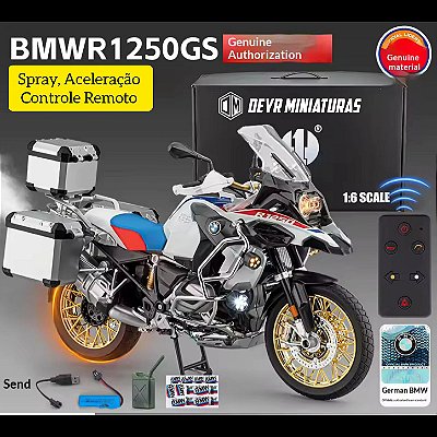 Miniatura BMW R 1250 GS Adventure - Escala 1:6 - 37 cm - Spray, Aceleração, Controle Remoto