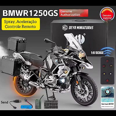 Miniatura BMW R 1250 GS PREMIUM TRIPLE BLACK - Escala 1:6 - 37 cm - Spray, Aceleração, Controle Remoto