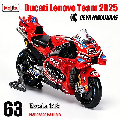 Miniatura Motogp Ducati Lenovo Team 2025 Piloto Francesco Bagnaia #63 Maisto 1:18