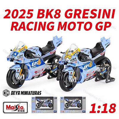 Kit 2 Miniaturas MotoGP BK8 Gresini Racing 2025 - Piloto Alex Marquez #73 e Piloto Fermin Aldeguer #54 Maisto 1:18