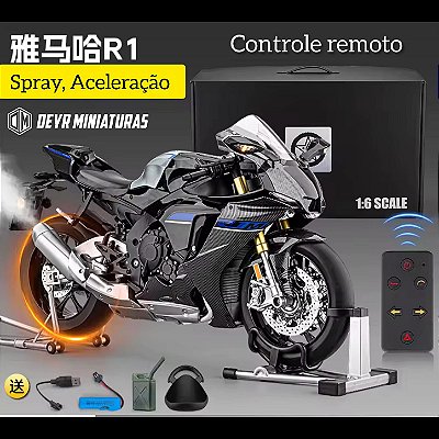 Miniatura Yamaha YZF-R1M Escala 1:6 - 34 cm | Spray, Aceleração, Controle Remoto + Embalagem Presente