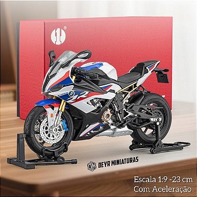 Miniatura BMW S 1000 RR 2021 Escala 1:9 - Efeitos de Luzes, Spray, Aceleração - 23 cm