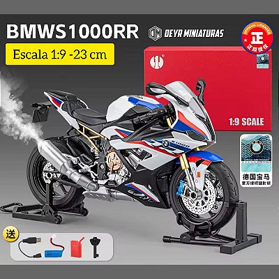 Miniatura BMW S 1000 RR 2021 Escala 1:9 - Efeitos de Luzes, Spray, Aceleração - 23 cm