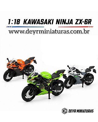 Kit C/3 Miniatura Kawasaki Ninja ZX-6R 2023 RMZ City 1:18 - Verde, Laranja, Branca