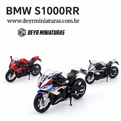 Kit C/3 Miniatura BMW S 1000 RR 2021 RMZ City 1:18 - Cinza, Vermelho, Tricolor