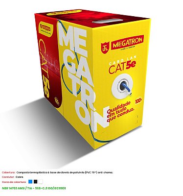 Cabo Cat5E UTP CMX 4P 24AWG Megatron HOMOLOGADO 305M Branco 100% cobre
