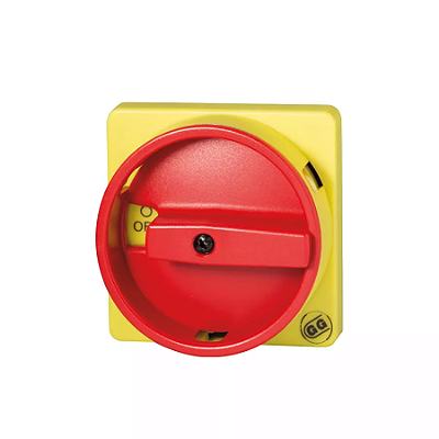 Manopla 67x67 cor amarelo/vermelho para painel elétrico