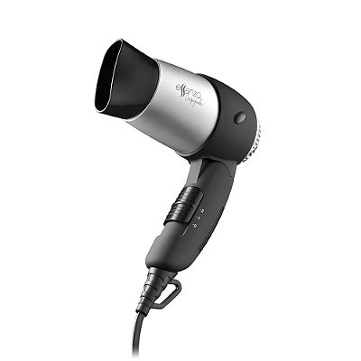 Secador de Cabelo portatil Viagem Preto e Prata 1200W Bivolt 110V / 220V - EB072