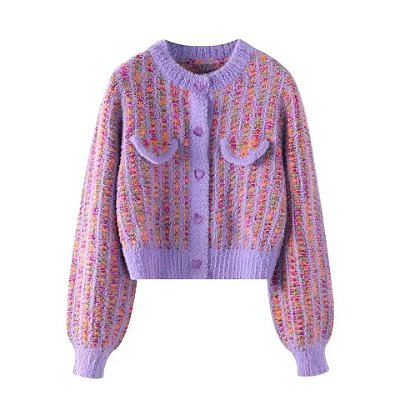 Cardigan lilás tricot mescla