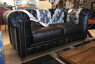 Sofá Chesterfield Uk Black Silver 2