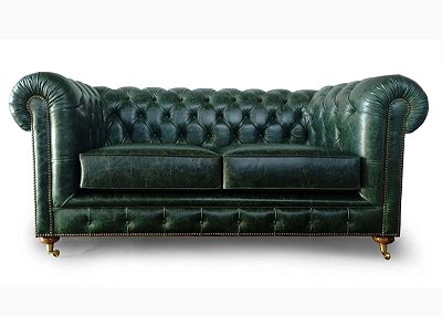 Sofa Chesterfield 2 Lugares Couro Natural Verde