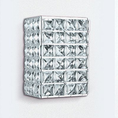 Arandela Retangular Cristal Asfour Transparente Luminária Alumínio 15x10 Golden Art G9 PC003 Banheiros e Quartos