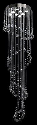 Lustre Redondo Inox Espelhado Aros Intercalados Cristal Transparente 8 Lâmpadas Ø42x2m New Design Gu10 402/42 Salas e Hall