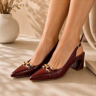 Slingback em Couro Giovanna Bordô