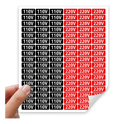 Etiquetas Adesivas 110V/220V Preto/Vermelho