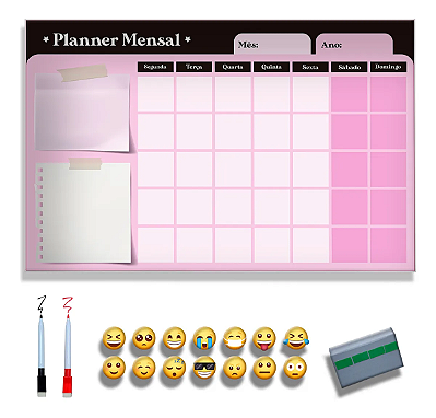 Quadro de Planejamento Mensal - Planner Rosa