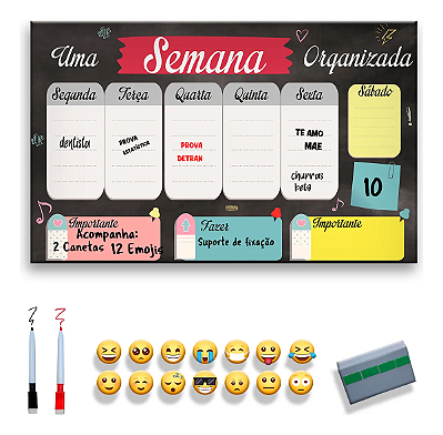 Quadro Planejamento Semanal - Planner Preto/Vermelho