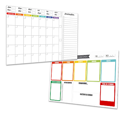 Kit Quadro Planejamento Mensal e Semanal - Planners Brancos/Coloridos