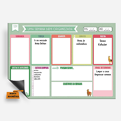 Imã Planejamento Semanal - Agenda Semanal Lhama