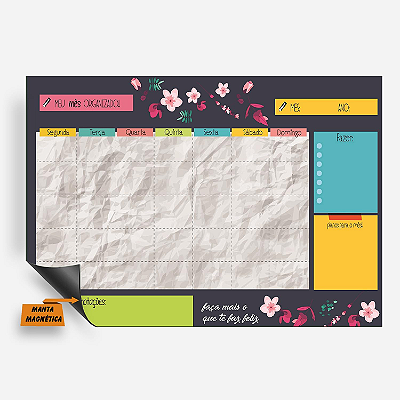Imã Planejamento Mensal -Planner Preto/Florido