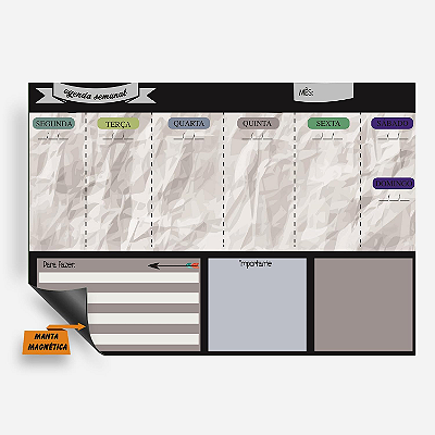 Imã Planejamento Semanal - Agenda Semana Preto