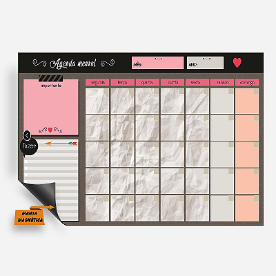 Imã Planejamento Mensal -Planner Rosa/Marrom