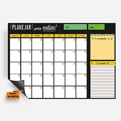 Imã Planejamento Mensal -Planner Preto/Amarelo