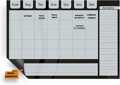 Imã Planejamento Semanal -Planner Semanal Preto Office