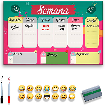 Quadro de Planejamento Semanal - Planner Rosa/Verde