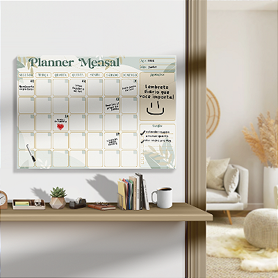 Quadro Lousa Planejador Mensal - Planner Metal Folhas