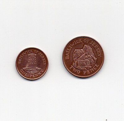 2 Moedas de Jersey - 1 Penny e 2 Pence