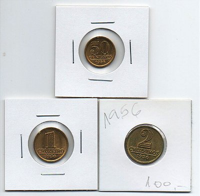 Série de Moedas do Brasil - *Módulo Menor* 0,50 centavos, 1 e 2 Cruzeiros de 1956