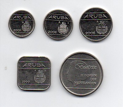 Série com 5 Moedas de Aruba
