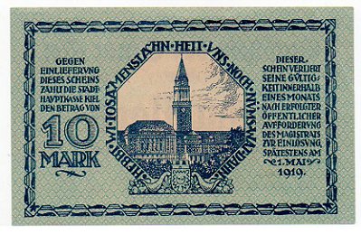 Notgeld Alemanha (Kiel) 10 Marcos - 1918