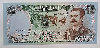 Cédula do Iraque - 25 Dinars - Saddam Hussein