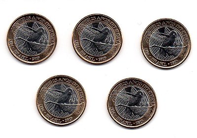 5 Moedas de 1 Real comemorativa dos 25 anos do Real - Beija Flor