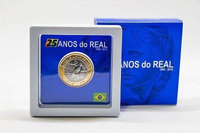 Mini Display com 1 moeda comemorativa dos 25 anos do Real