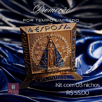 Nicho para mesa em Metal de Nossa Senhora Aparecida promocao Kit 03 unidades