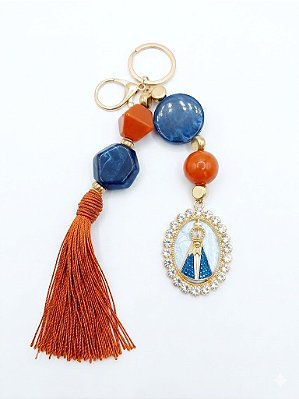 Chaveiro Religioso De Luxo Nossa Senhora Aparecida Espirito Santo com pedraria