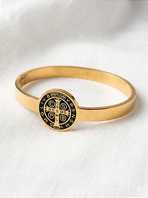 Bracelete São Bento em Aço Cirúrgico Dourado - Não Escurece