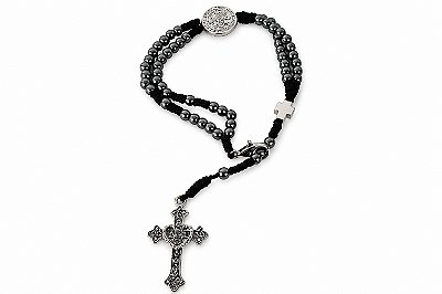 Pulseira Terço Hematita São Bento Cruz Strass Protetora
