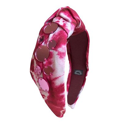 Turbante de Estampa Tie Dye Pink Com Espelhos