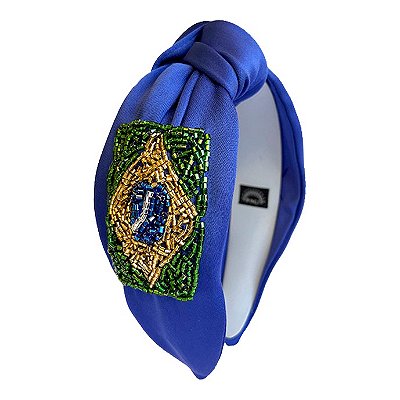 Turbante de Cetim Azul Bandeira do Brasil