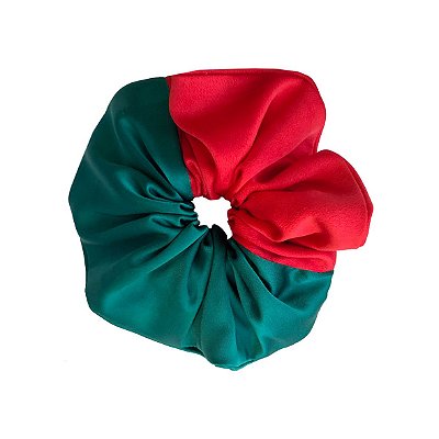 Elástico - Scrunchie de Cetim Verde e Vermelho