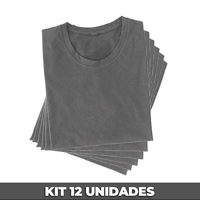 PACK 12 PEÇAS (2P, 4M, 4G, 2GG) - Camiseta malha 100% algodão penteado cinza