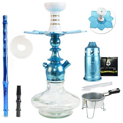 Narguile Kit Kini Colors Completo Vaso Aladin - Azul Vaso Clear