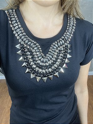 Tshirt Feminina Turquia Decote Redondo Preta