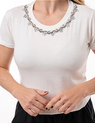 Tshirt Feminina Decote Redondo Off White Ariel
