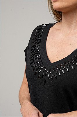 Blusa Soltinha Decote V Preta Selma